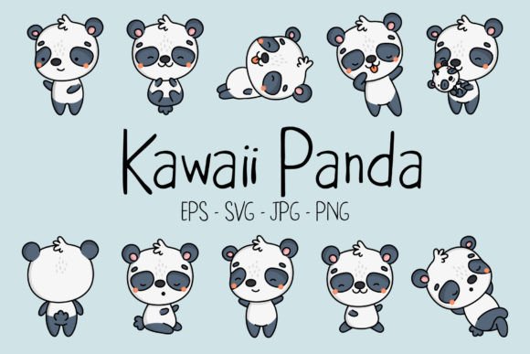 Download Set of Kawaii Panda Bear Illustrations - Bear illustration Collection