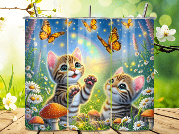 Download Magic Cat Butterfly Rainbow Art Tumbler - Premium Bundle