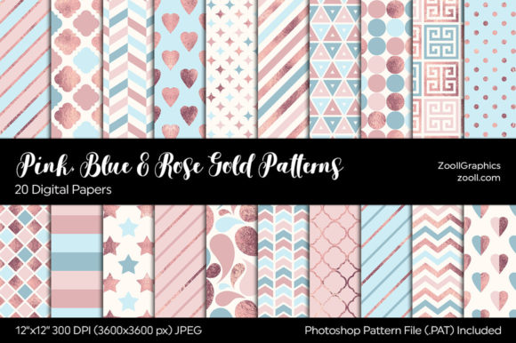 Download Pink, Blue &amp; Rose Gold Digital Papers - Premium Resources