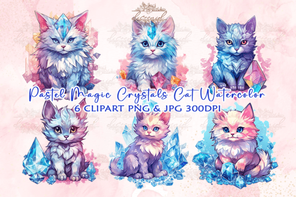 Download Magic Crystals Cat Watercolor Clipart - Premium Resources